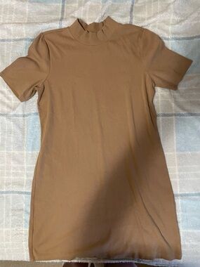 Lands' End Ribbed Short Sleeve Midi Dress in Tan